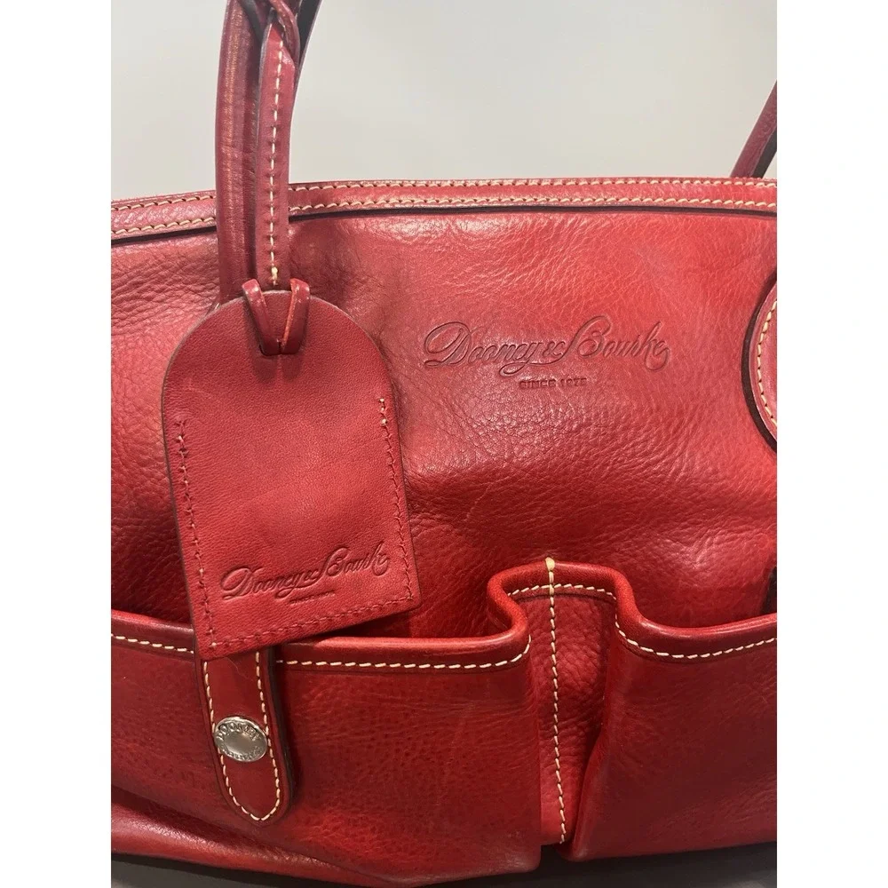 Dooney & Bourke Red Leather Satchel Purse Handbag Florentine Vacchetta Rare